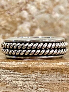 Vintage Mexico 925 Sterling Silver Double Rope Band Ring – Size 9, 13g